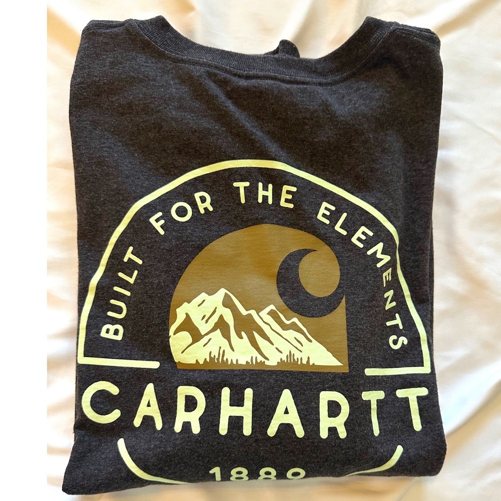 Carhartt Mens Large Long Sleeve Pocket T-Shirt Charcoal Grey Graphic/Heritage